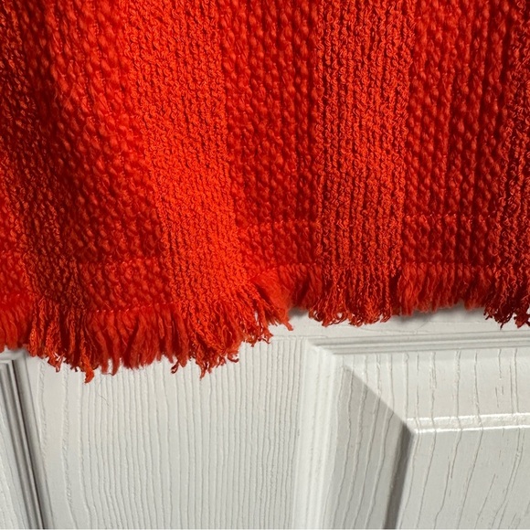 Trina Turk orange striped top, 3/4 slv, size medium, fringe, nubby, fall - Picture 6 of 9